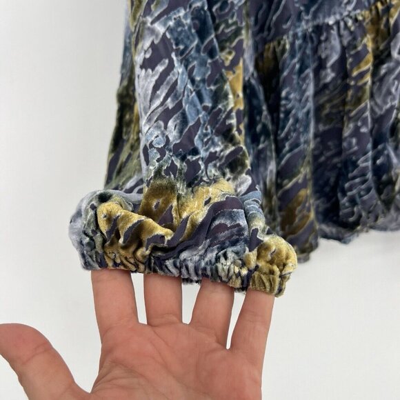 Sundance Med Velvet Burnout Sheer Silk V-Neck Peplum Long Sleeve Blouse Boho - Picture 6 of 9